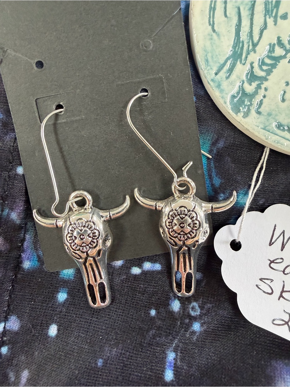 Silver toned Western Skull Dangle Earrings - Set of 2 Pairs-S - Picture 1 of 7
